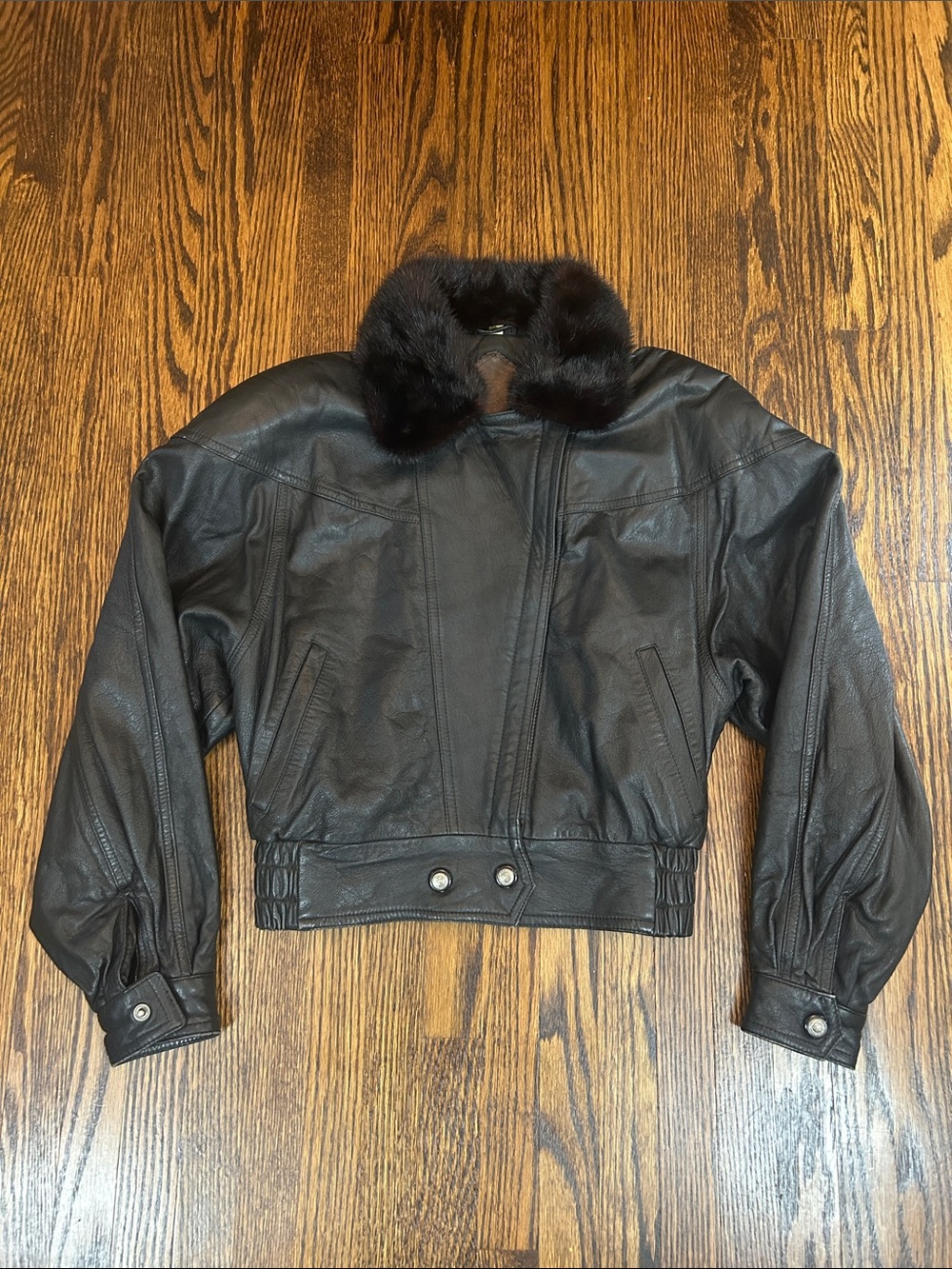 Vintage 90s Leather Jacket with Fur Hood